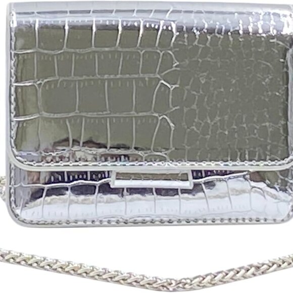 Elegant Silver Crocodile Pattern Mini Clutch - Perfect for Stylish Outings - Picture 1 of 7